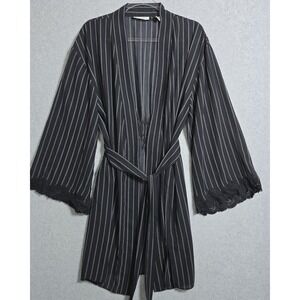 Valerie Stevens Sz L Sheer Chiffon Lace Fairycore Striped Robe Belted Lounge